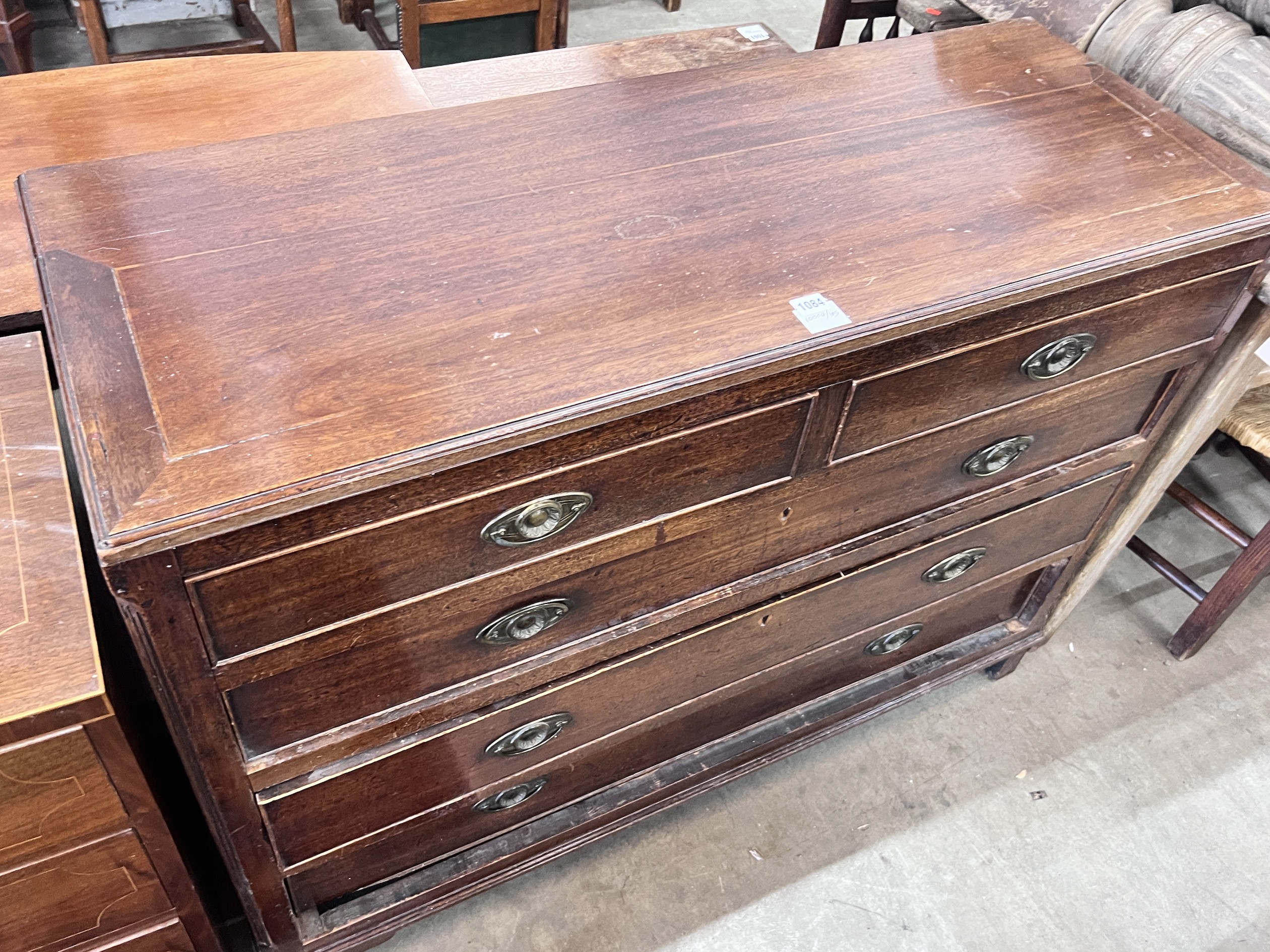 A George III mahogany five drawer chest, width 121cm, depth 45cm, height 92cm